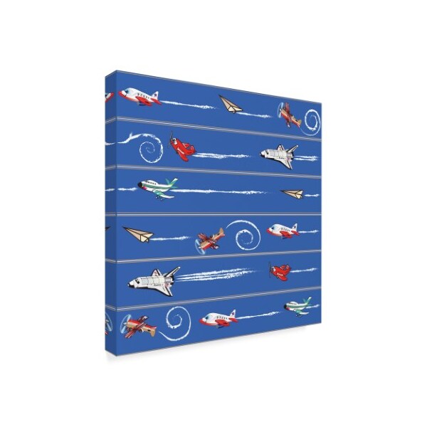 Sher Sester 'Flight Time Stripe Pattern Blue Repeat' Canvas Art,35x35